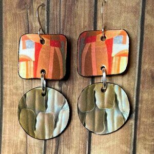 DIY Upcycled Plastic Earrings – Abstract Terracotta, Olive Modern Dangle Earring